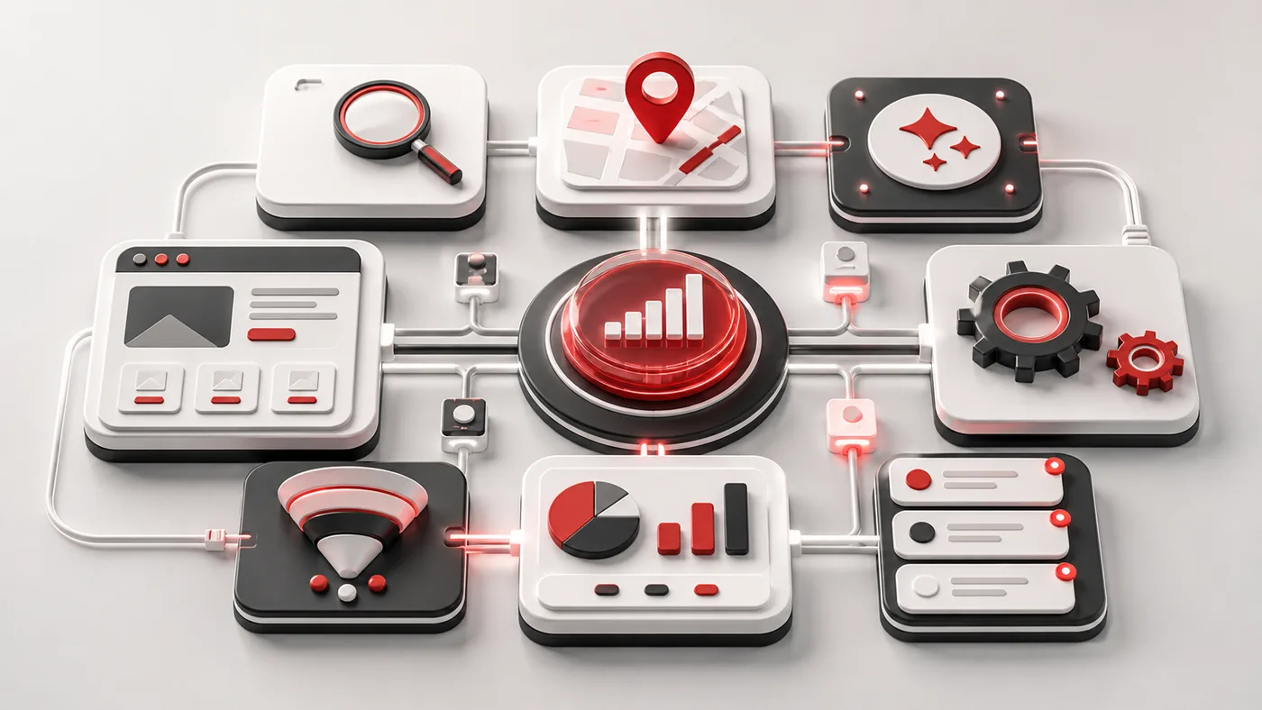 Service system connecting search, website, automation and lead tracking